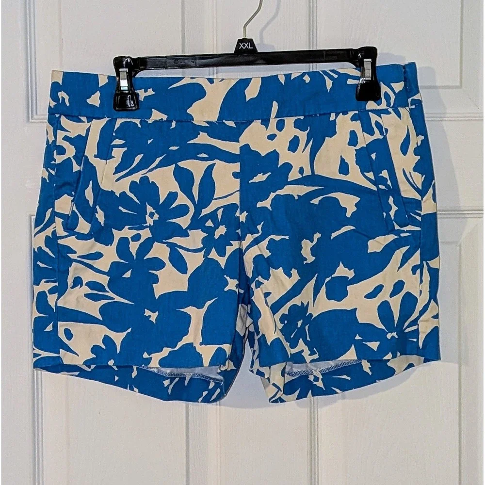 J. Crew Floral Shorts Size 6 Blue Beige Cotton Casual‎ Summer